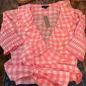 NWT close out sale J.Crew Ruffle Wrap Gingham Top